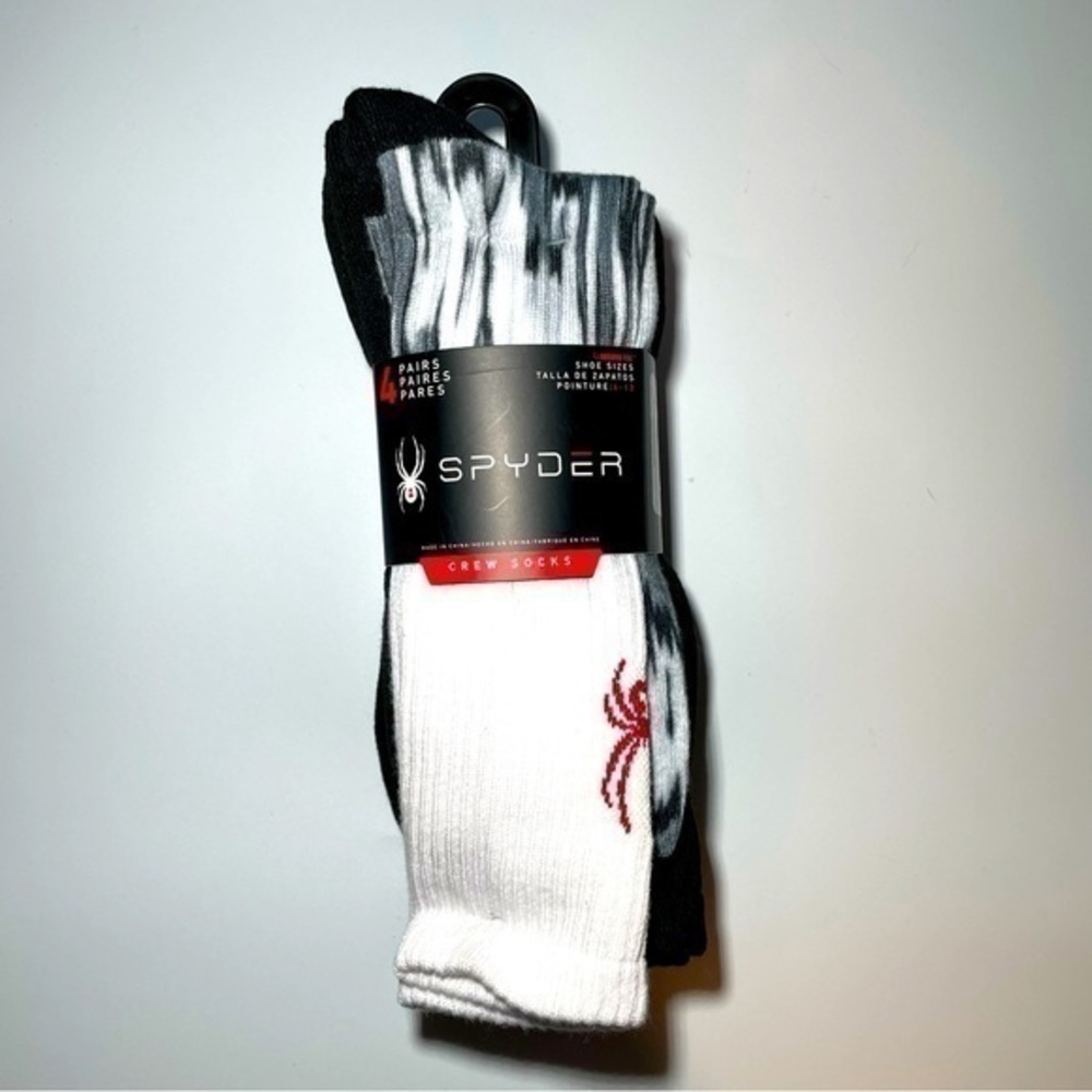 Spyder men’s crew socks 4 pack size 6-12 white black gray red